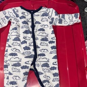 MOTHER Kids Footie in Navy and White Cloud Design